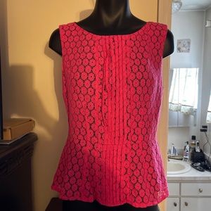 Nicole By Nicole Miller Women's Hot Pink Sleeveless Blacklined Full Zip Back M